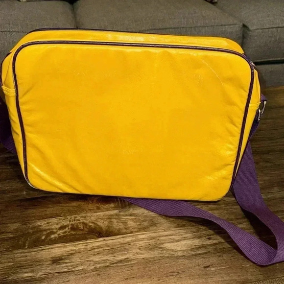 vintage yellow purple shoulder crossbody bag computer messenger bag adjustable - Picture 6 of 15